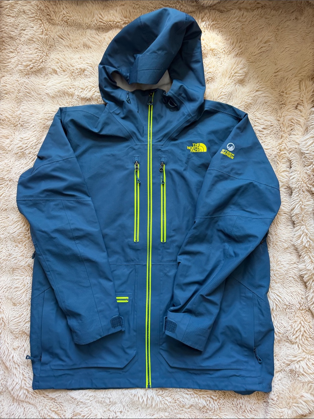 The North Face Men's Teal Shell Jacket with Neon Yellow Accents